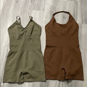 Elegant Olive and Brown Women's Romper Duo